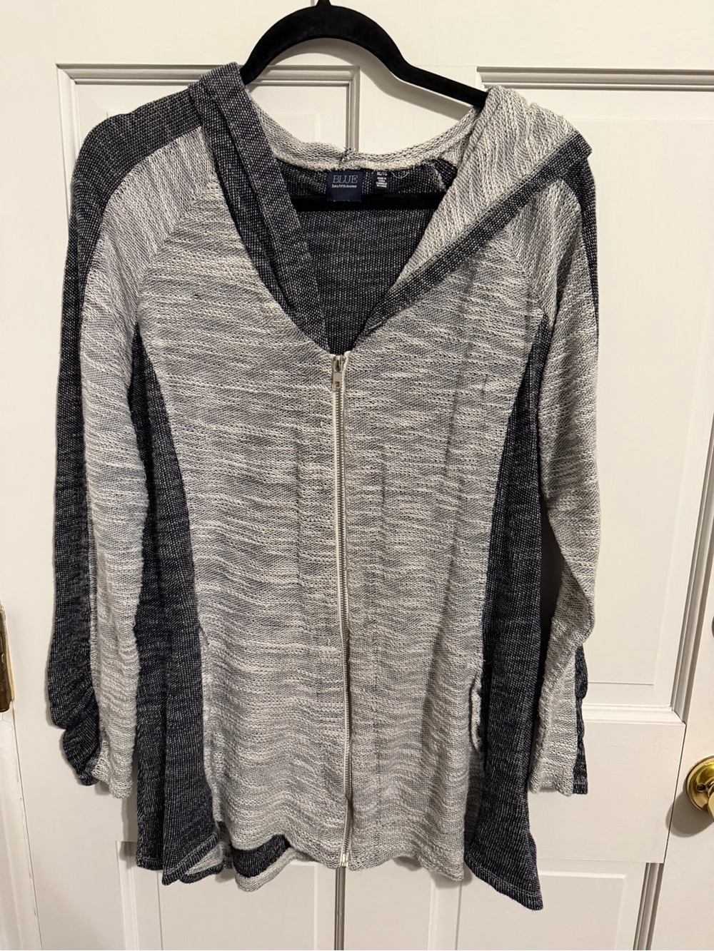 Saks Fifth Avenue Gray and Charcoal Hooded Zip Cardigan